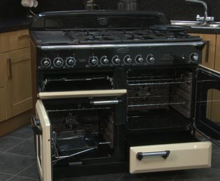 Image of Rangemaster Classic Deluxe CDL110DFFBL/C 110cm Dual Fuel Range Cooker - Black / Chrome - A/A Rated