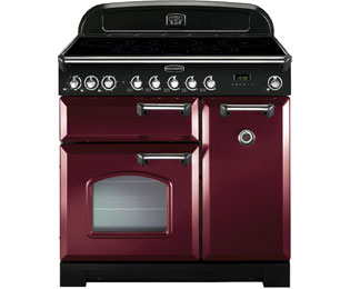 Image of Rangemaster Classic Deluxe CDL90EICY/C 90cm Electric Range Cooker with Induction Hob - Cranberry / Chrome - A/A Rated