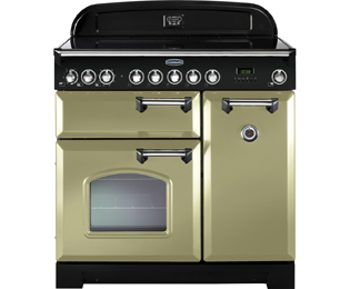 Image of Rangemaster Classic Deluxe CDL90EIOG/C 90cm Electric Range Cooker with Induction Hob - Olive Green / Chrome - A/A Rated
