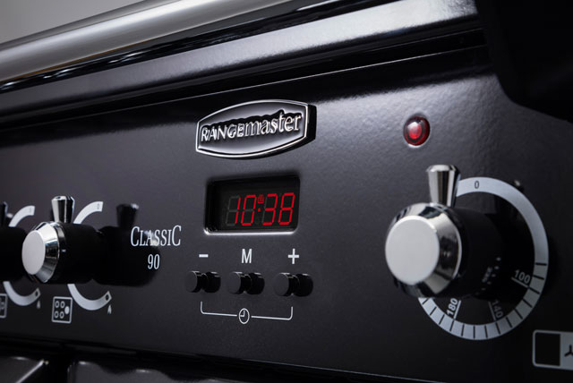 Image of Rangemaster Classic CLA90DFFBL/C 90cm Dual Fuel Range Cooker - Black / Chrome - A/A Rated