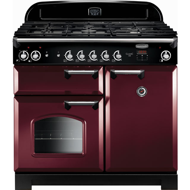Image of Rangemaster Classic CLA100DFFCY/C 100cm Dual Fuel Range Cooker - Cranberry / Chrome - A/A Rated