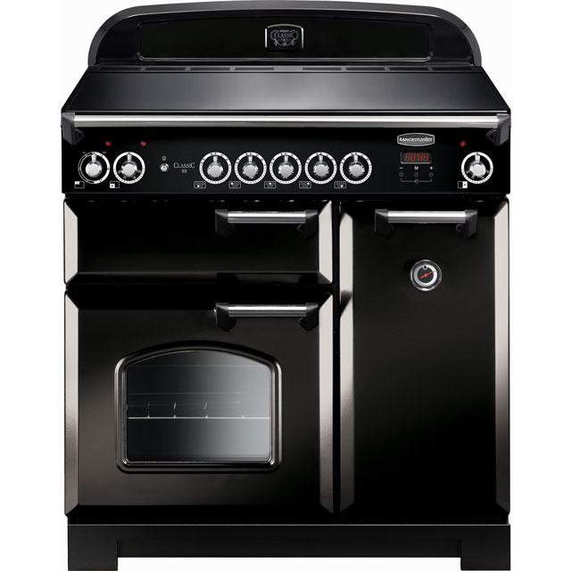 Image of Rangemaster Classic CLA90EIBL/C 90cm Electric Range Cooker with Induction Hob - Black / Chrome - A/A Rated
